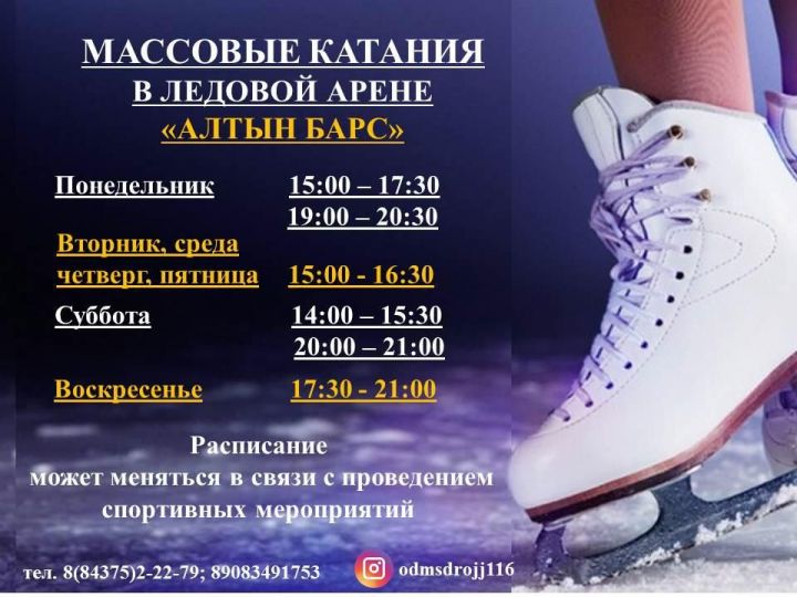 График работы ледовой арены "Алтын Барс" в Дрожжаном