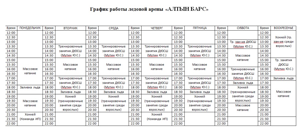 Ледовый график работы