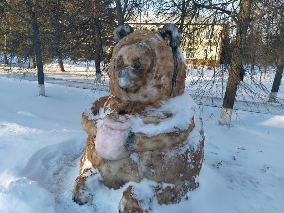 В селе Старое Дрожжаное центральную улицу украсили снежные фигуры