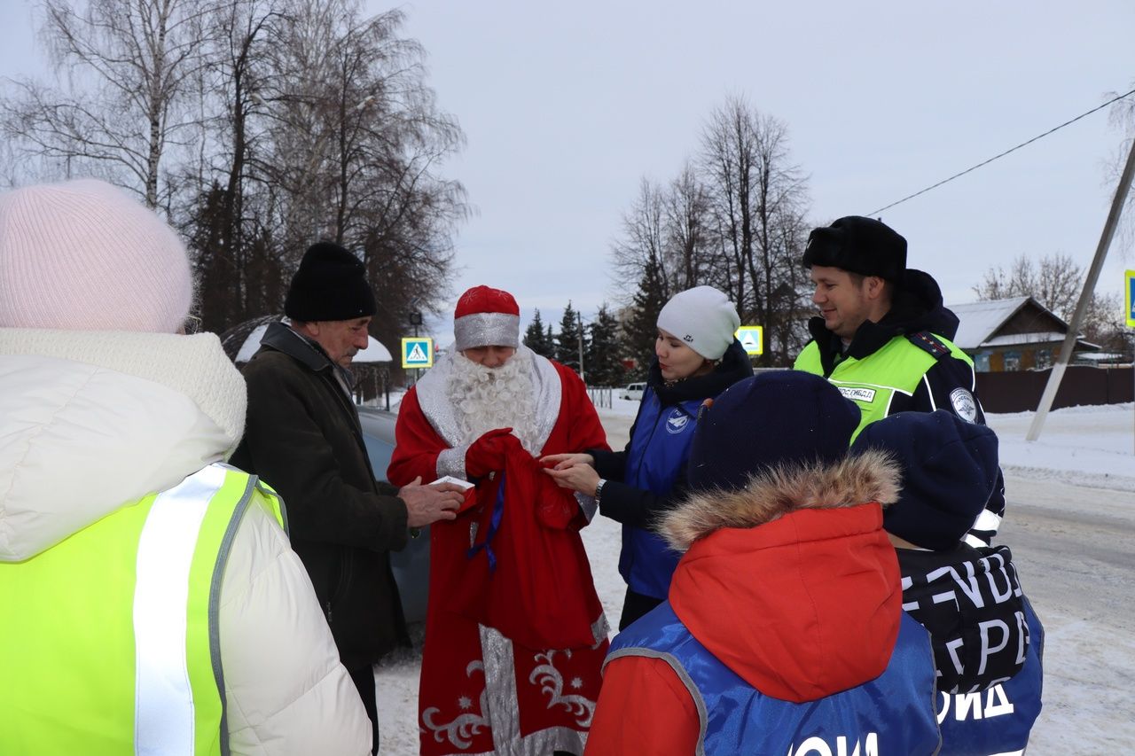 В Дрожжановском районе РТ прошла акция «Дед Мороз за безопасность на дороге»